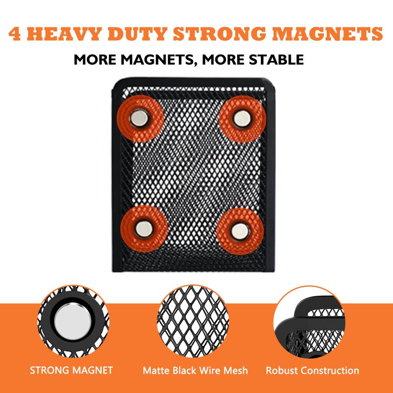 Ameceres Magnetic Pencil Holder - Extra Strong Magnets Mesh Marker Holder Perfect for Whiteboard, Refrigerator and Locker Accessories (1 Basket, 2 Packs Black) - Image 2